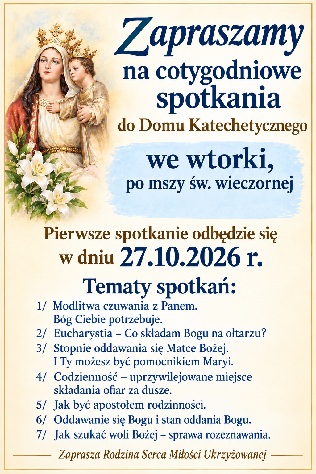 Wtorkowe spotkania związane z duchowością Alicji Lenczewskiej